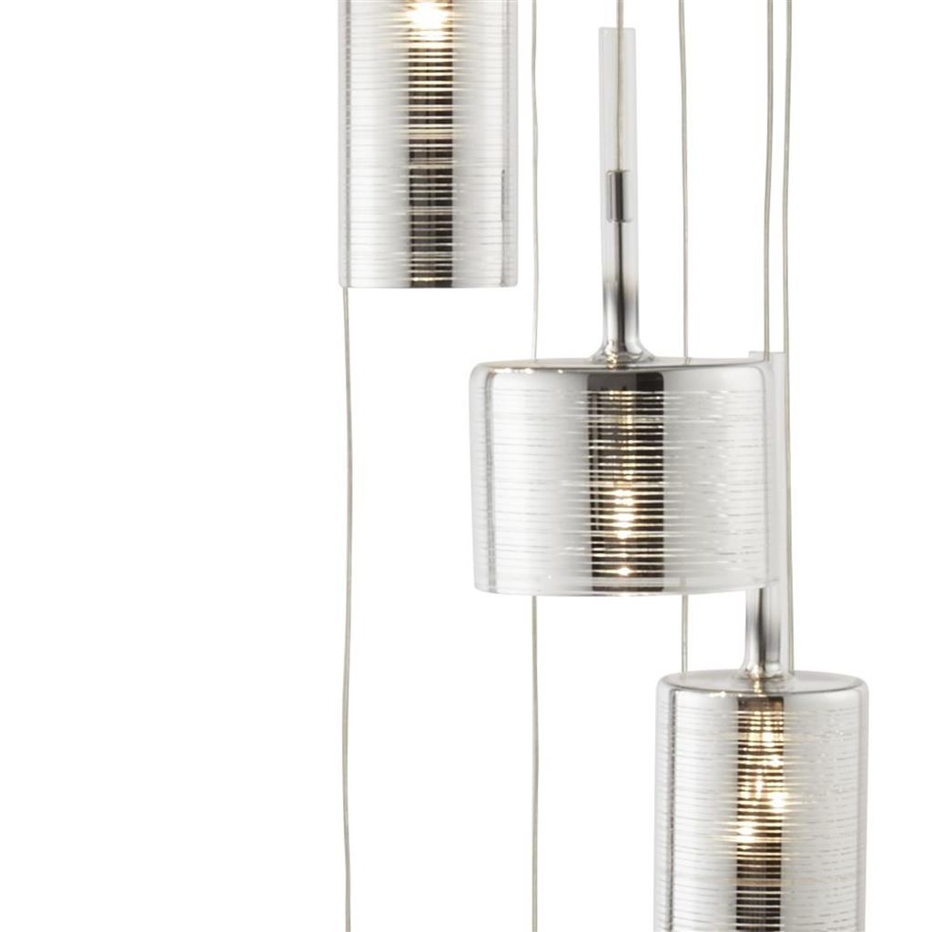 Linen  9Lt Multi-Drop Pendant - Chrome Metal & Smoked Glass - Comet Lighting