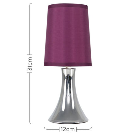 Trumpet Touch Table Lamp Chrome w/ Purple Shade