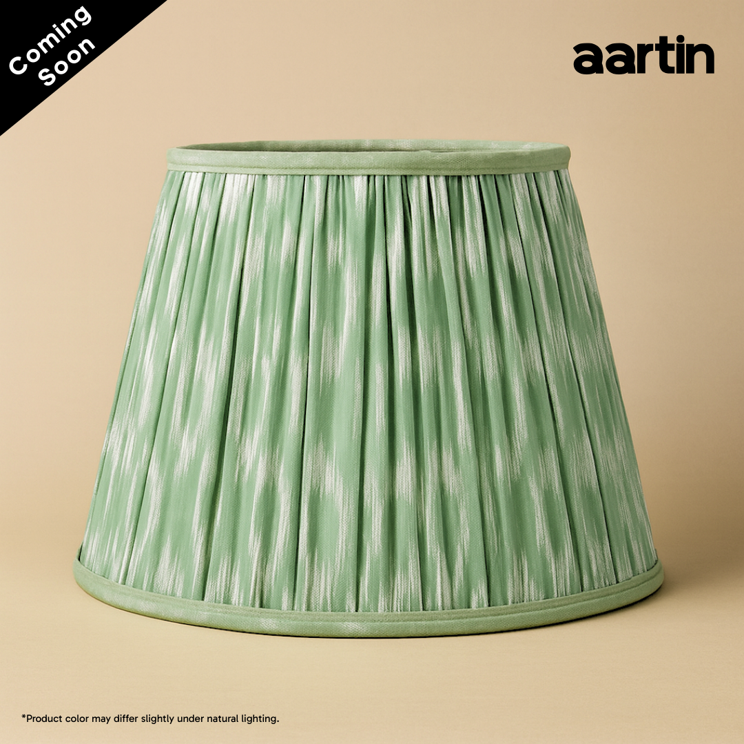 AARTIN 35 CM SAGE GREEN IKAT STRAIGHT EMPIRE GATHERED LAMPSHADE IN COTTON