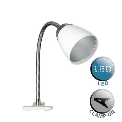 Huey Single White Clip On Lamp 3W LED Lamp 6000K