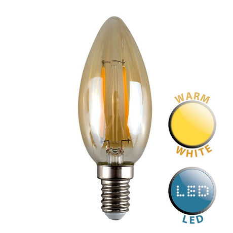  E14 2W LED Filament Candle Bulb AMBER 2700K