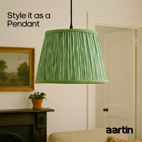 AARTIN 35 CM SAGE GREEN IKAT STRAIGHT EMPIRE GATHERED LAMPSHADE IN COTTON