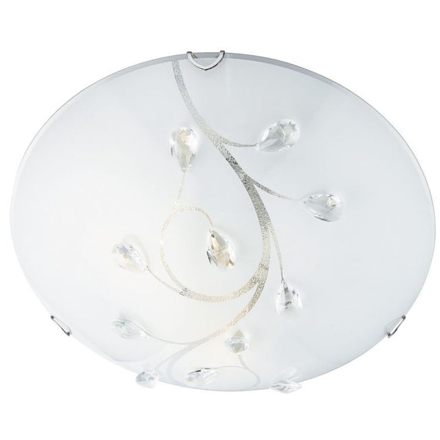 Searchlight Glass Round Flush Light Crystal Leaf Decoration