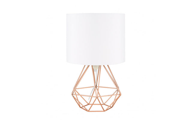 Angus Geometric Brushed Copper Base Table Lamp White Shade
