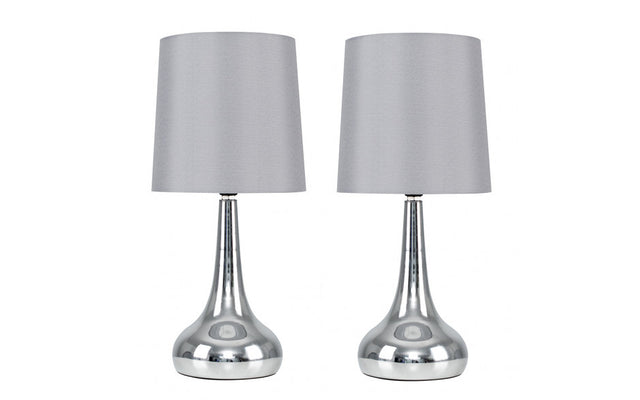 Pair Of Teardrop Touch Table Lamp Grey Shade
