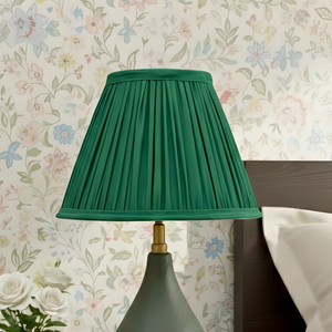 AARTIN  Green Silk Gathered Lampshade - Empire ( Shade Only )
