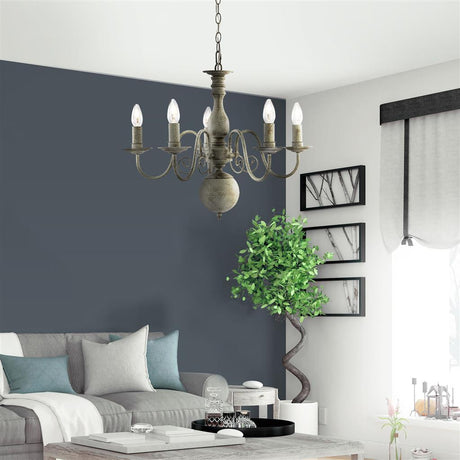 Greythorne 5Lt Pendant - Textured Grey Metal - Comet Lighting