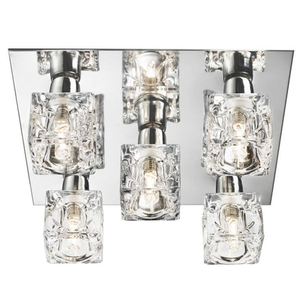 Searchlight Cool Ice Chrome 5 Light Square Flush Fitting With Ice Cube Glass
