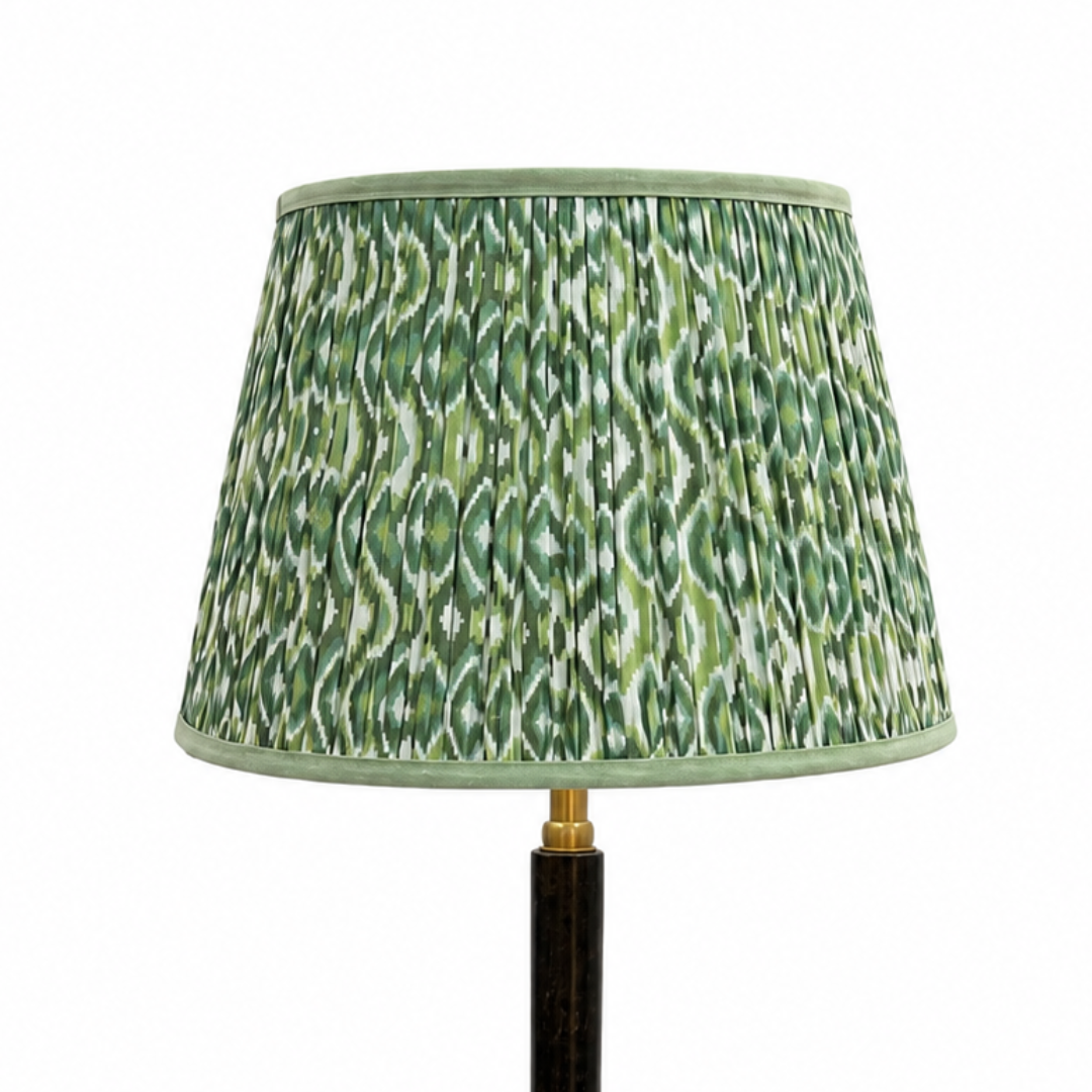 AARTIN 40 CM Green & White Ikat Cotton Lampshade - Straight Empire ( Shade Only )