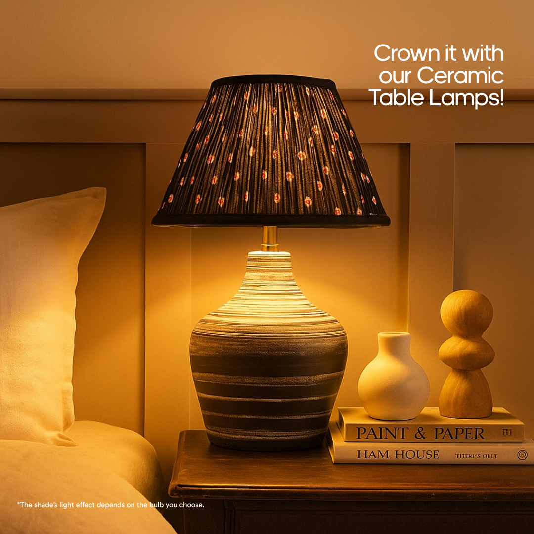 AARTIN 30 CM MIDNIGHT LOTUS EMPIRE GATHERED LAMPSHADE IN COTTON