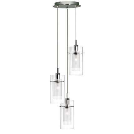 Searchlight Duo 1 Chrome 3 Light Multi-Drop Pendant Glass Cylinder Shades