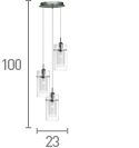 Searchlight Duo 1 Chrome 3 Light Multi-Drop Pendant Glass Cylinder Shades
