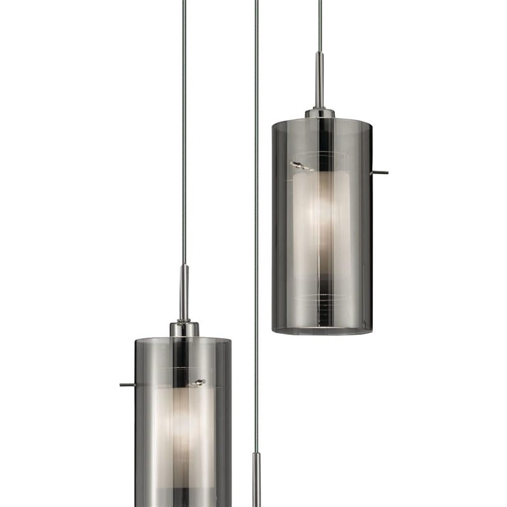 Searchlight Duo 2 Chrome 3 Light Pendant Glass Cylinder Shades - Comet Lighting