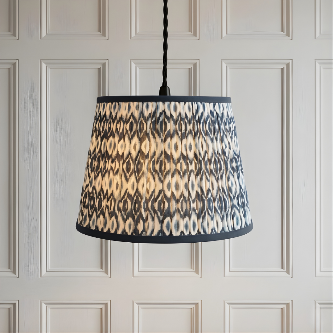 AARTIN 45 CM Blue & White Ikat Cotton Lampshade - Straight Empire