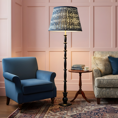 AARTIN 45 CM Blue & White Ikat Cotton Lampshade - Straight Empire