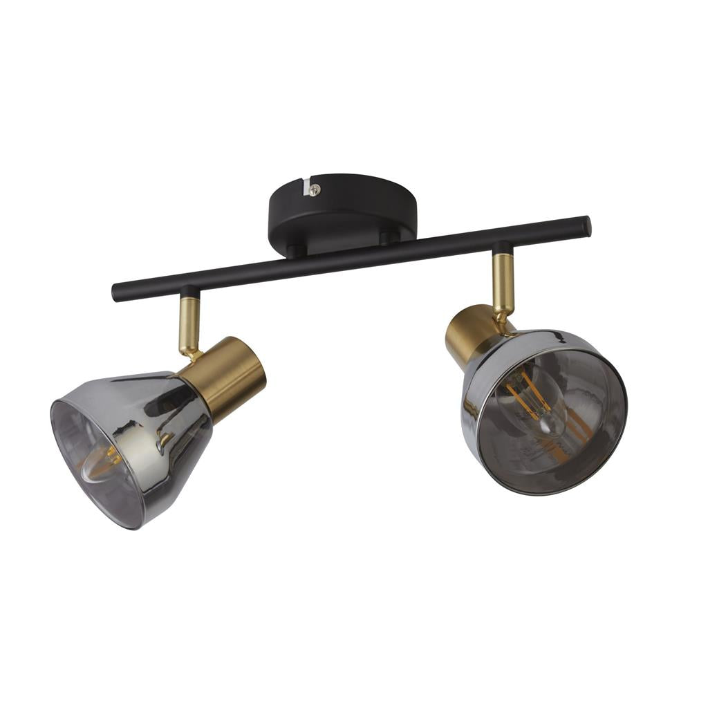 Westminster 2Lt Spot - Black, Satin Brass Metal & Smoked - Comet Lighting