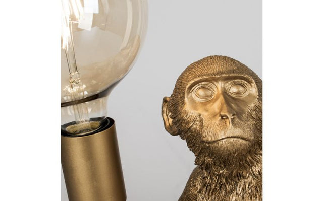 Monkey Holding a Light Bulb Table Lamp Metallic Gold