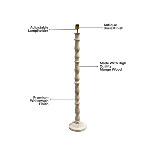 AARTIN Orla Wood Floor Lamp - Whitewash Finish (Base Only)