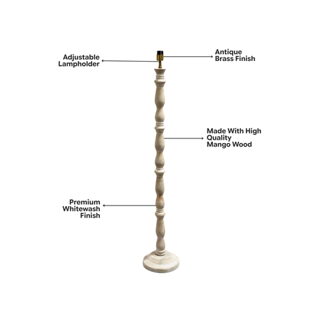 AARTIN Orla Wood Floor Lamp - Whitewash Finish (Base Only)