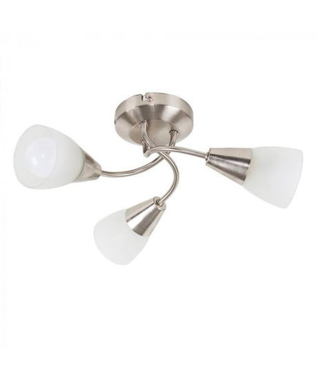 Ricardo 3 Way Satin Nickel Ceiling Light with Frosted Shades