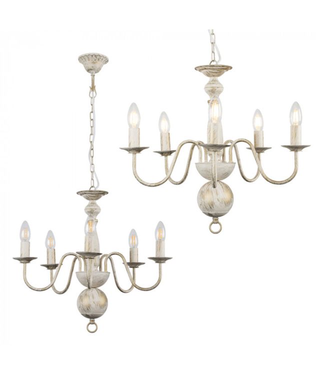 Gothica Flemish Style 5 Way Ceiling Light Distressed White