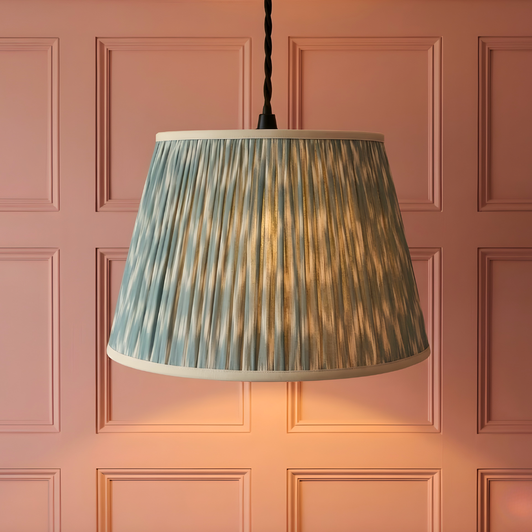 AARTIN 45 CM Bluish Grey Ikat Cotton Lampshade - Straight Empire  ( Shade Only )
