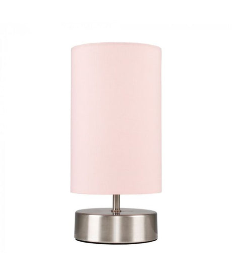Francis Satin Nickel Touch Table Lamp With Dusky Pink Shade