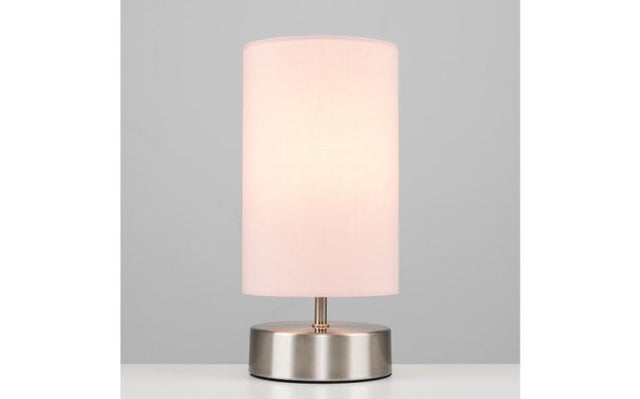 Francis Satin Nickel Touch Table Lamp With Dusky Pink Shade