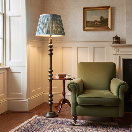 AARTIN 45 CM Bluish Grey Ikat Cotton Lampshade - Straight Empire  ( Shade Only )