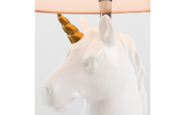 Unicorn Ceramic Table Lamp with Dusky Pink Tapered Shade
