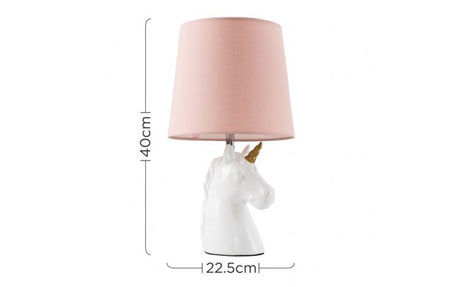 Unicorn Ceramic Table Lamp with Dusky Pink Tapered Shade