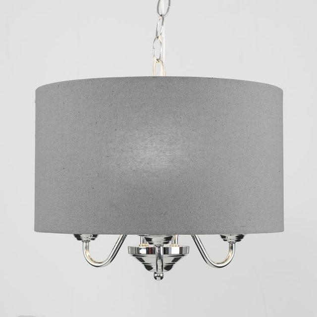 Rocha 3 Way Chrome Ceiling Light With Linen Grey Drum Shade