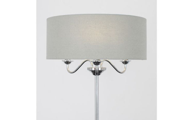 Rocha 3 Way Chrome Floor Lamp with Linen Grey Drum Shade