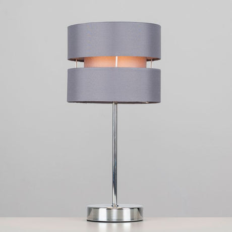 Pinto Chrome Touch Table Lamp With Grey Shade