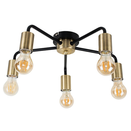 Connell 5 Way Ceiling Light In Antique Brass And Black