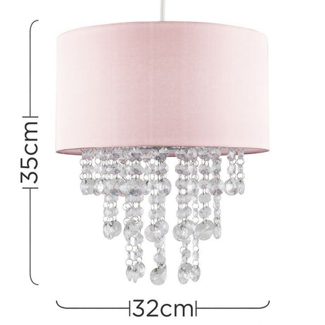 Jesmond Blush Pink Pendant Shade With Clear Droplets