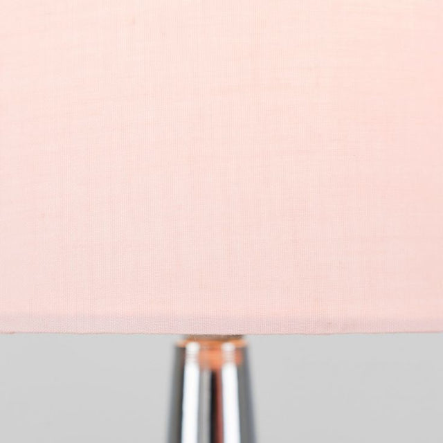 Pair Of Chrome Teardrop Touch Table Lamps With Blush Pink Shades