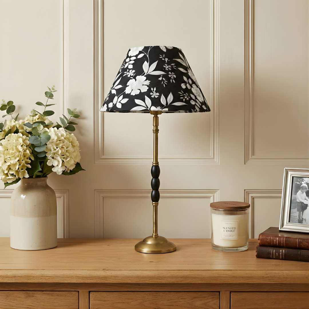 AARTIN Ophelia Metal Table Lamp With Midnight Blossom Lampshade