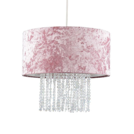 Boland Pink Velvet Pendant Shade Clear Droplets