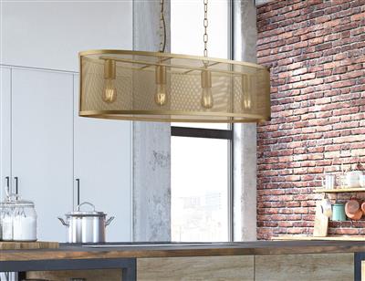 Searchlight Fishnet 4Lt Oval Pendant Matt Gold - Comet Lighting