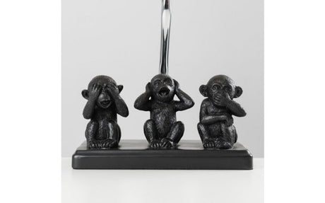 Three Wise Monkeys Table Lamp with Light Grey Shade