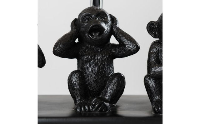 Three Wise Monkeys Table Lamp with Light Grey Shade