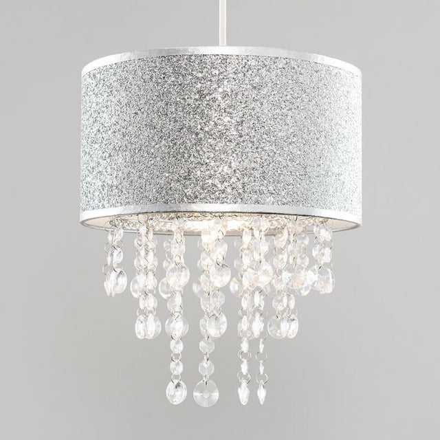 Bonita Silver Glitter Pendant Shade With Clear Droplets