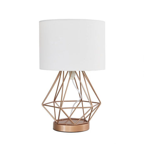 Melrose Geometric Copper Touch Table Lamp with White Shade