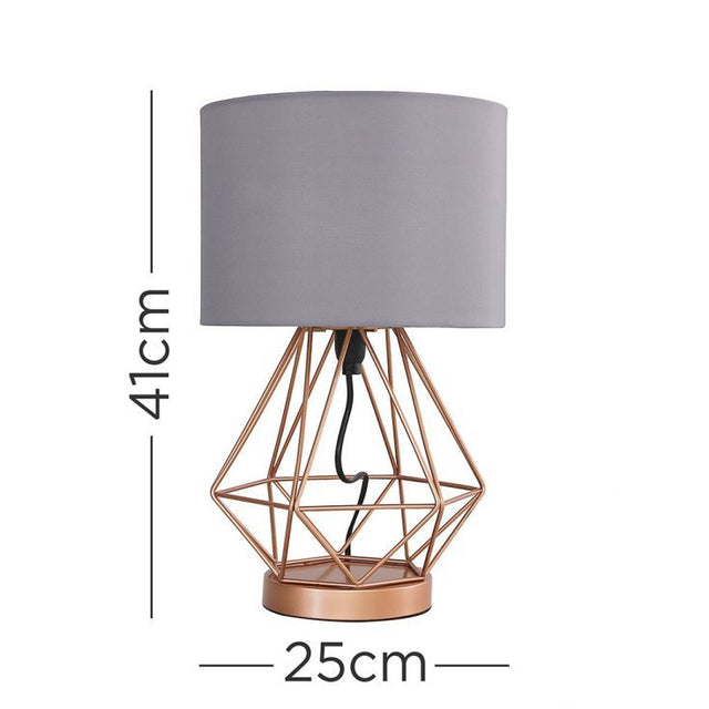 Melrose Geometric Copper Touch Table Lamp With Grey Shade
