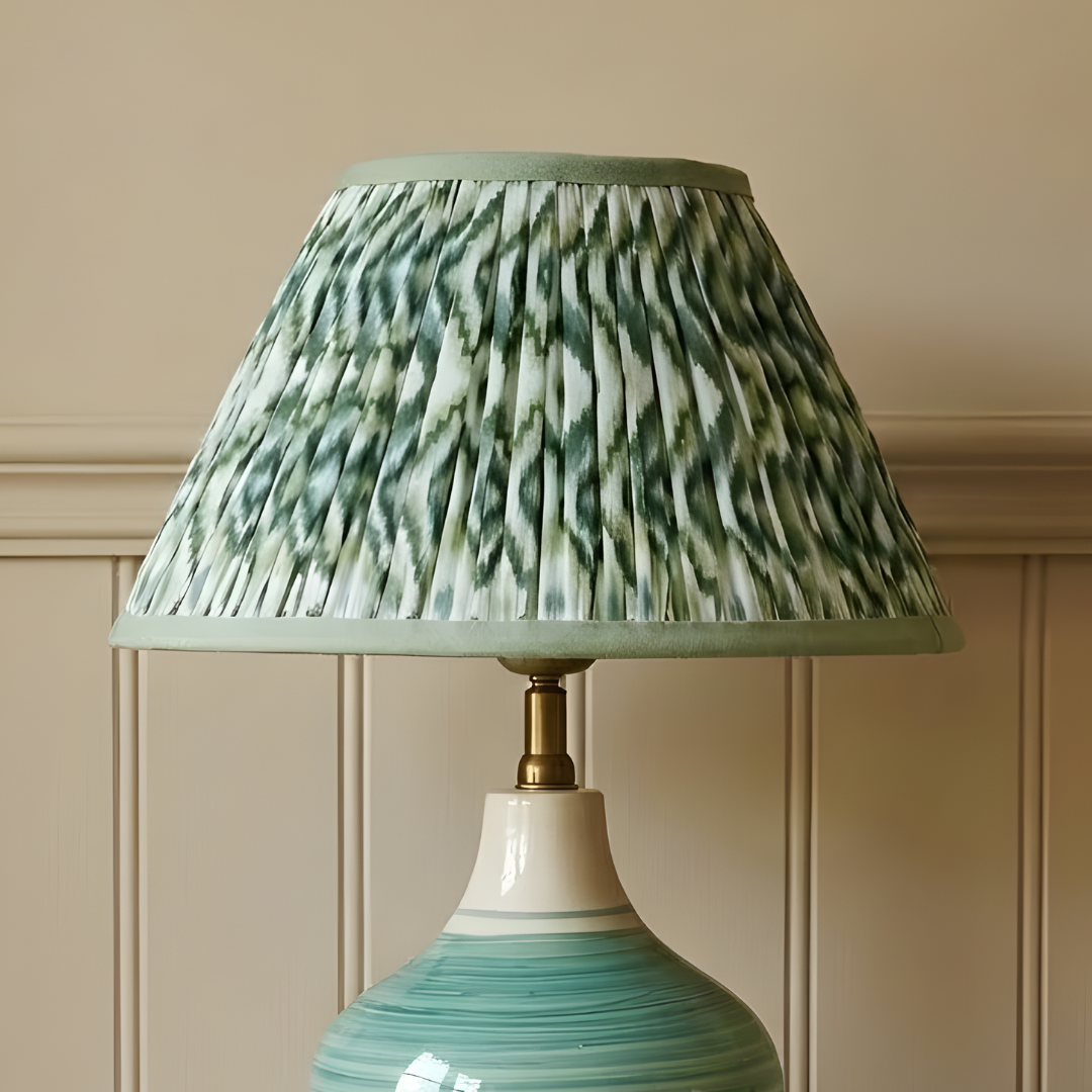 AARTIN 30 CM Green & White Ikat Cotton Lampshade - Empire ( Shade Only )