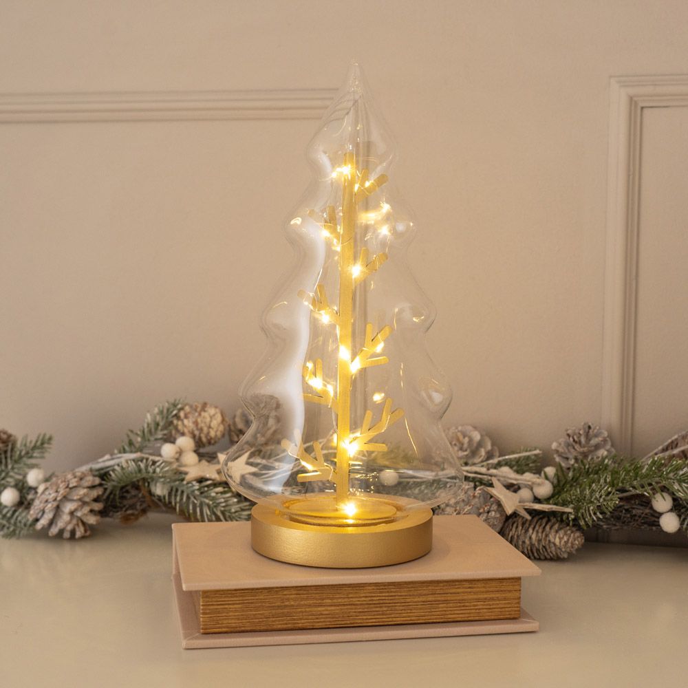 Glass Battery Operated Christmas Tree With 20 LED Lights