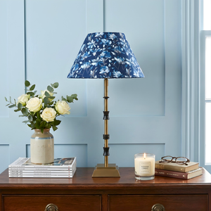 AARTIN Lily Metal Table Lamp With Indigo Blooms Lampshade