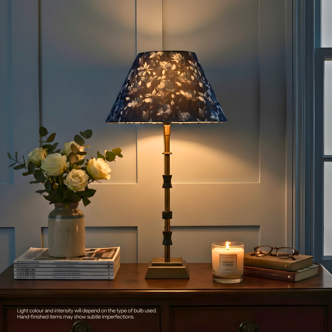 AARTIN Lily Metal Table Lamp With Indigo Blooms Lampshade