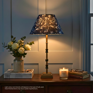 AARTIN Lily Metal Table Lamp With Indigo Blooms Lampshade